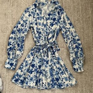 H&M Blue Floral Long Sleeve Dress